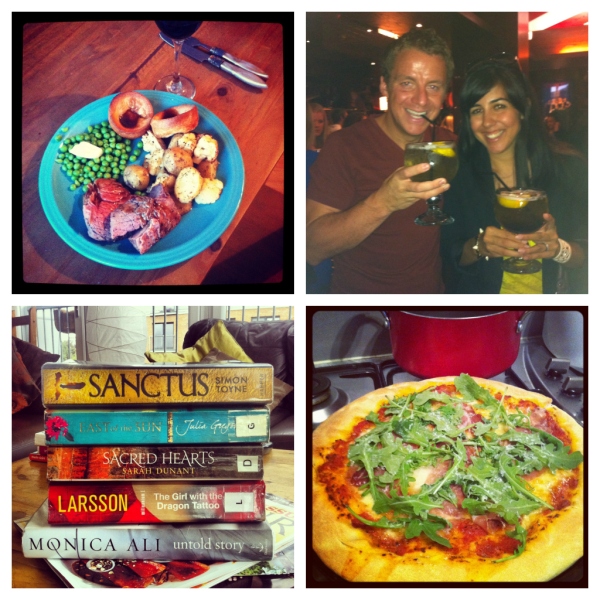 1. Sunday roast 2. Drinks at T.G.I. Friday's 3. Library books 4. Homemade prosciutto and arugula pizza